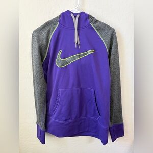 Nike Purple and Gray Pullover Hoodie with Lime Swoosh